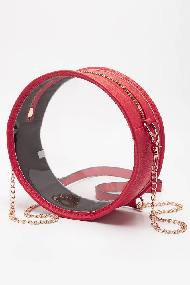 Solid Color Trim Clear Round Crossbody Bag