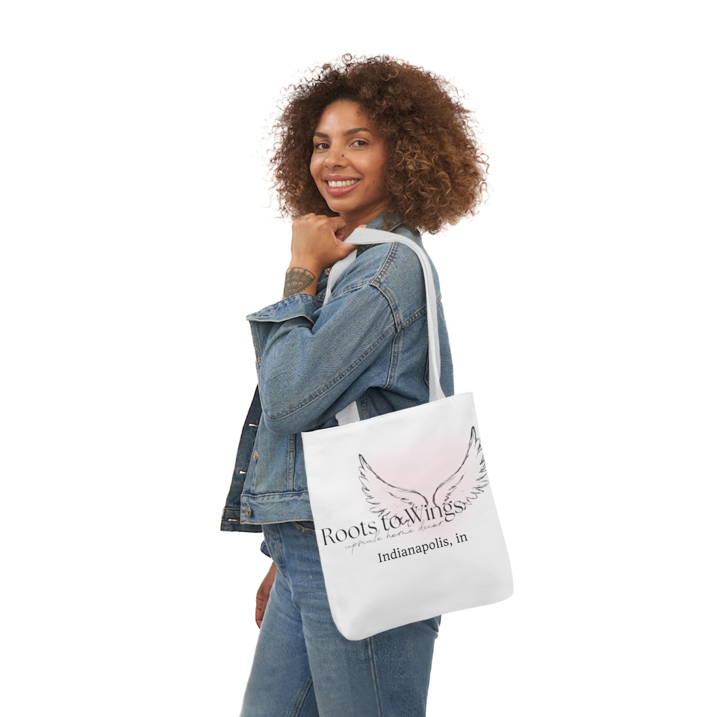 Roots to Wings Signature Logo Canvas Tote Bag, Black Strap