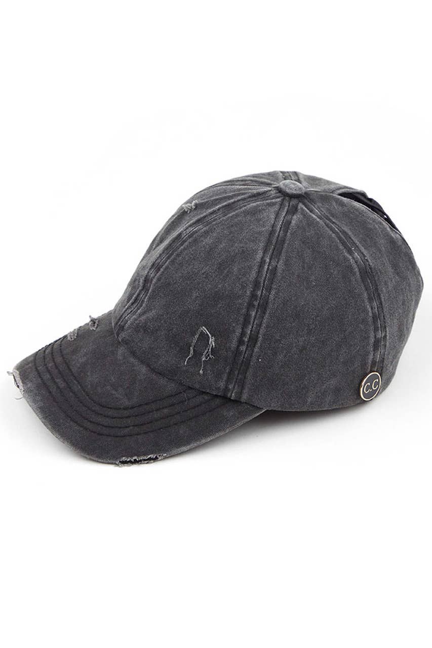 C.C Washed Denim Criss-Cross Pony Cap