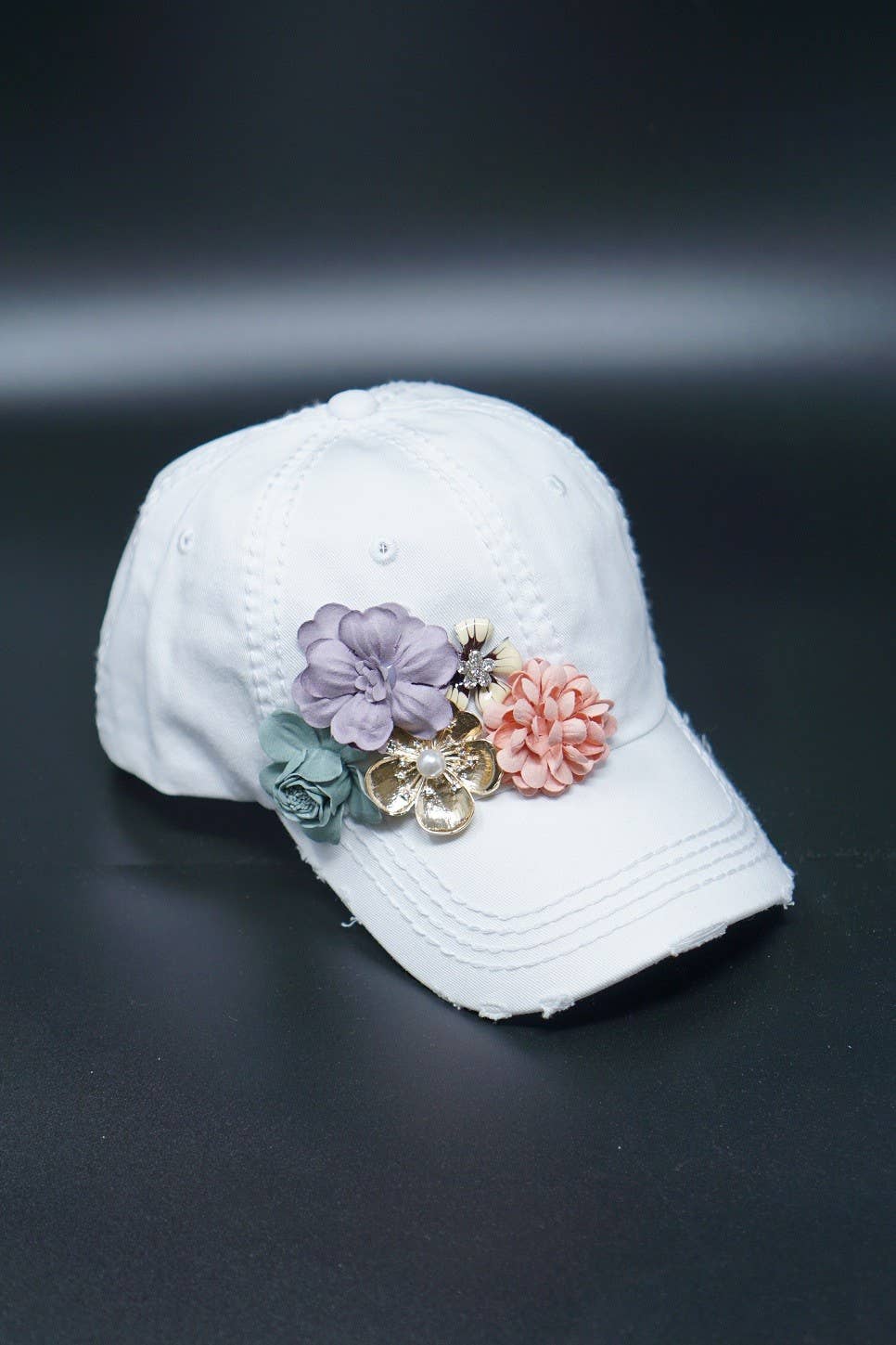 Floral Bouquet Bejeweled Bling Glitz Cap, Adjustable