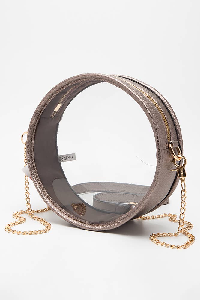 Solid Color Trim Clear Round Crossbody Bag