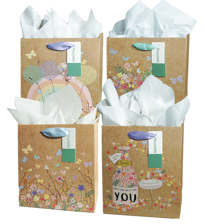 Everyday Gift Bag - Kraft paper with butterflies & flowers