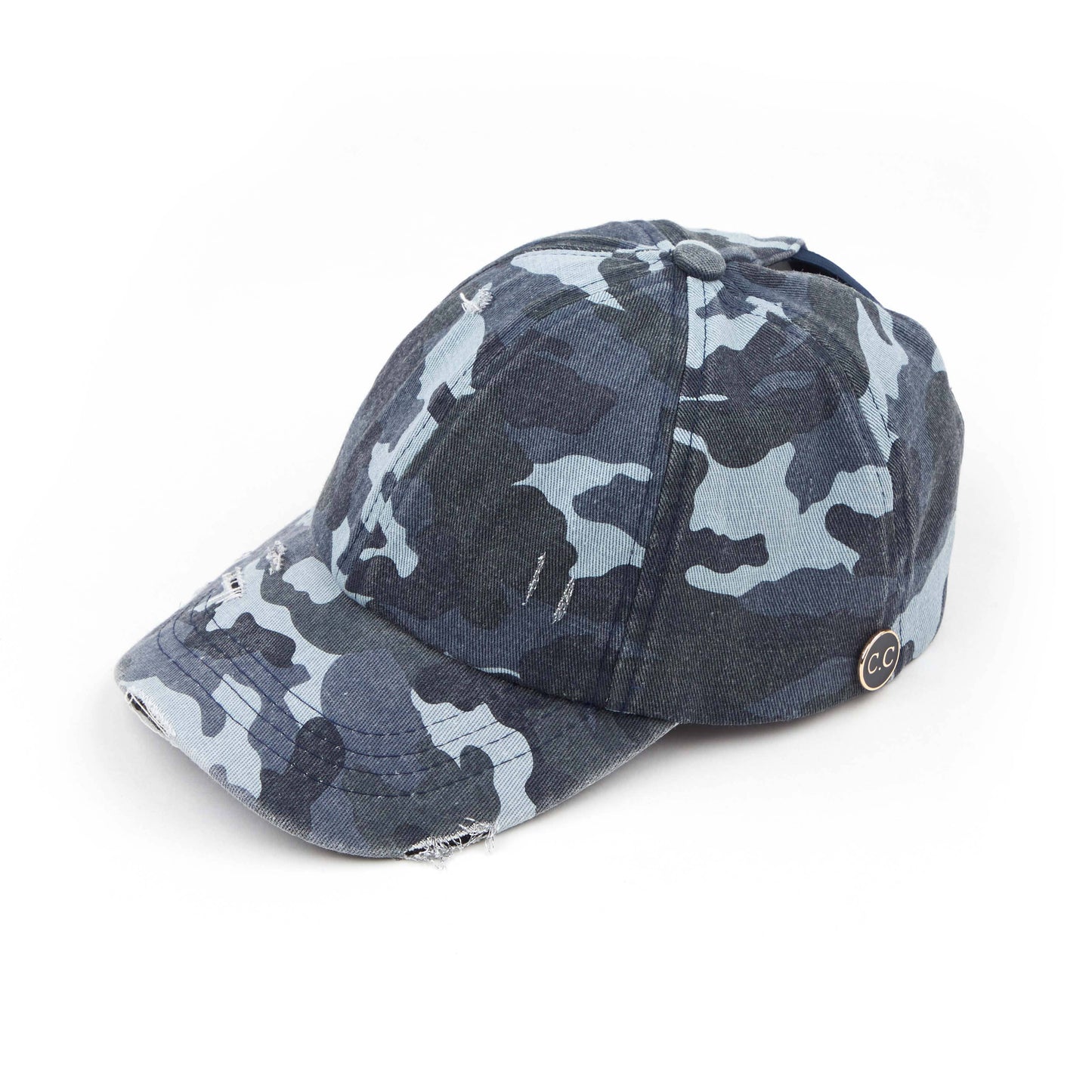 C.C Washed Denim Criss-Cross Pony Cap