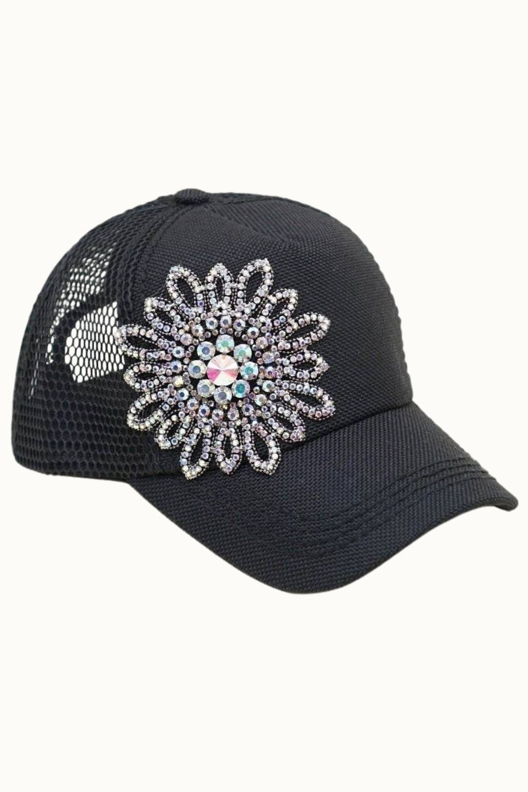 Sunflower Bejeweled Glitz Trucker Cap, Adjustable