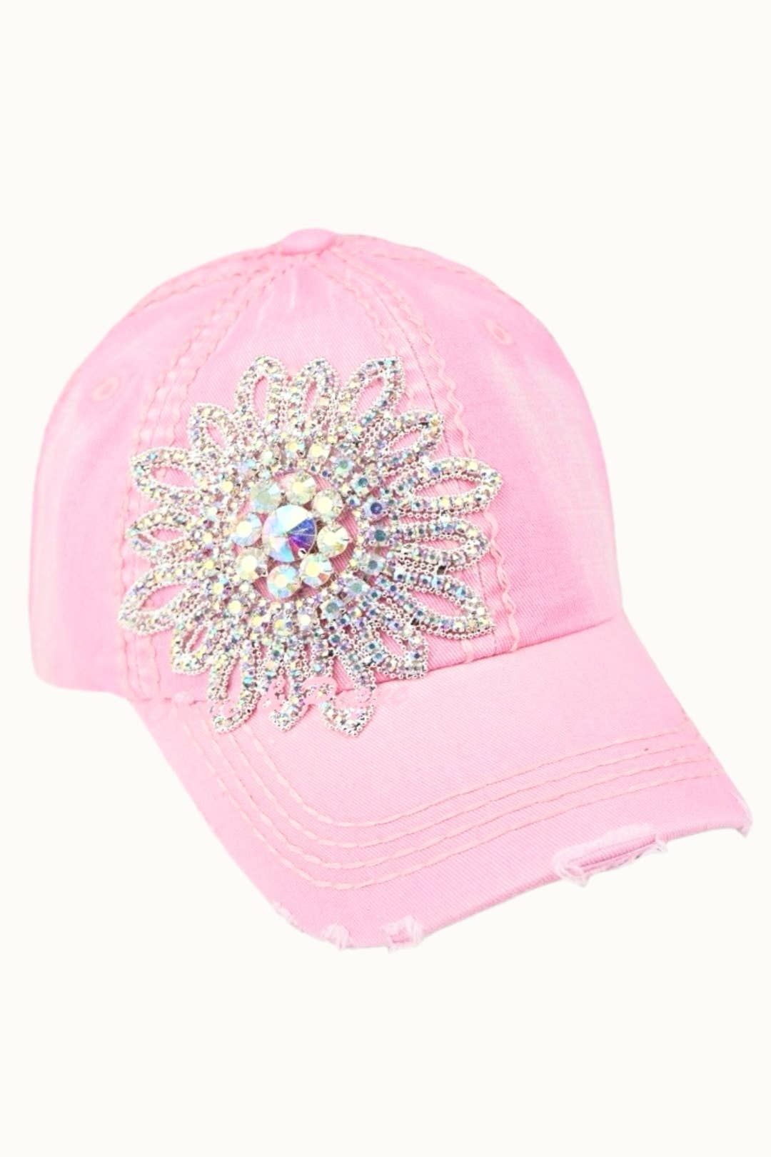 Sunflower Bejeweled Glitz Distressed Cap, Adjustable