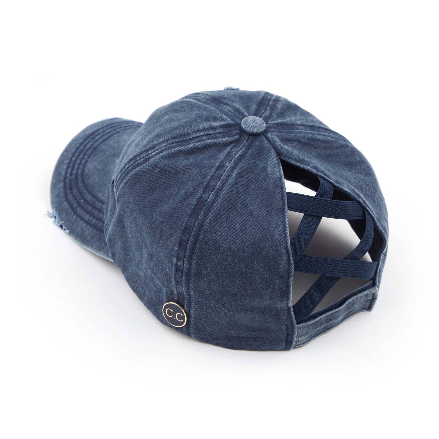 C.C Washed Denim Criss-Cross Pony Cap