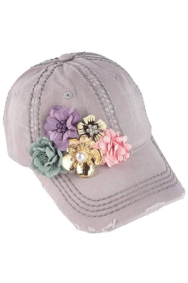 Floral Bouquet Bejeweled Bling Glitz Cap, Adjustable