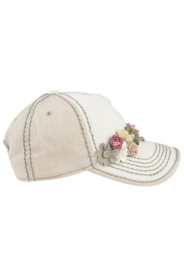 Floral Glitz Two-Toned Cap, Contrast Stitching, Adjustable