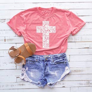 CORAL LACE CROSS FAITH SPRING GRAPHIC TEE