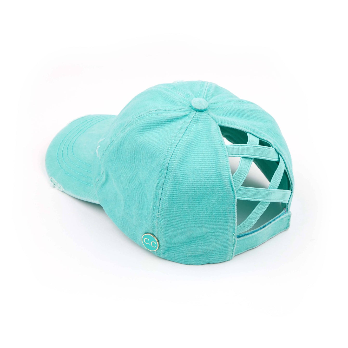 C.C Washed Denim Criss-Cross Pony Cap