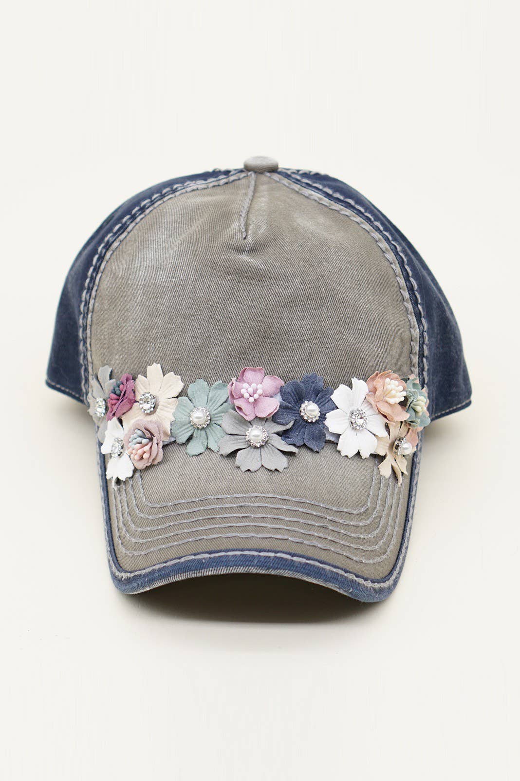 Floral Glitz Two-Toned Cap, Contrast Stitching, Adjustable