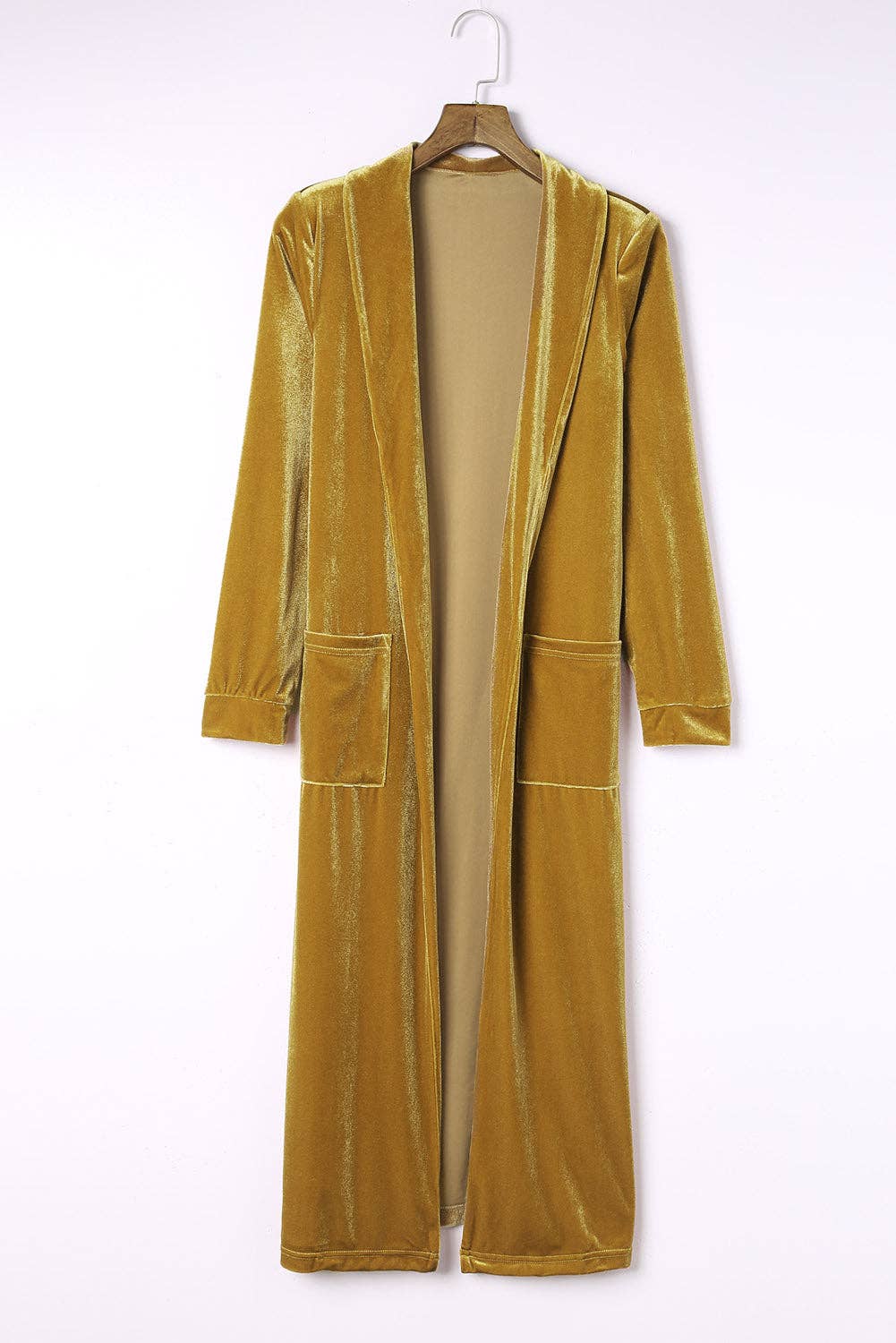 Velvet Open Front Pocketed Duster