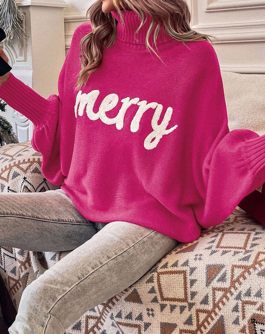 Embroidered Merry Turtleneck Sweater