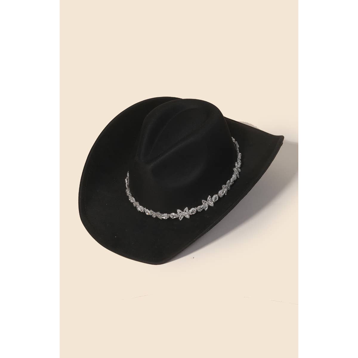 Floral Rhinestone Strap Cowboy Hat