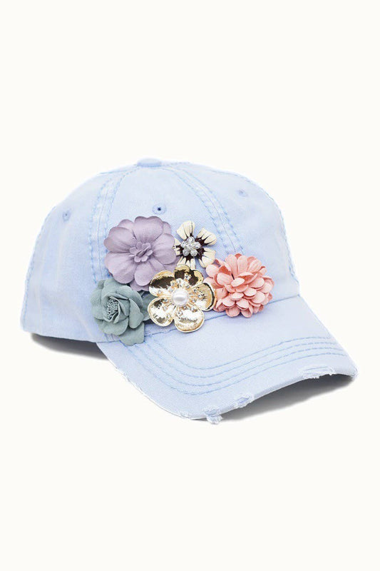 Floral Bouquet Bejeweled Bling Glitz Cap, Adjustable