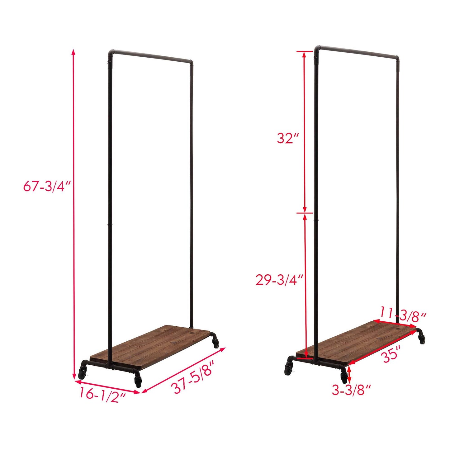 Metal Garment Racks with Wood Shelf and Lockable Wheels