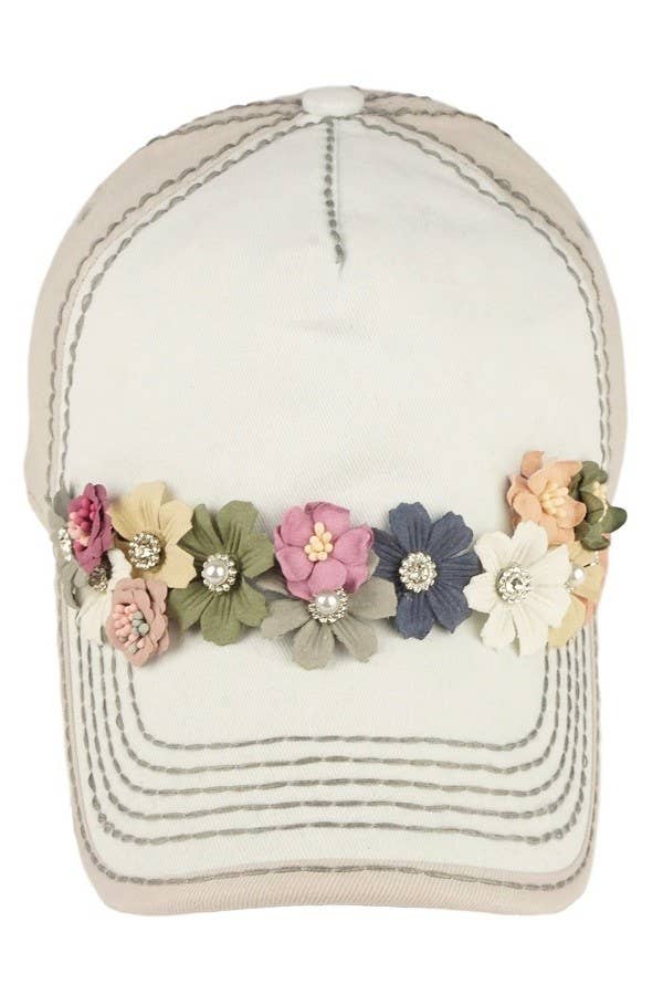 Floral Glitz Two-Toned Cap, Contrast Stitching, Adjustable