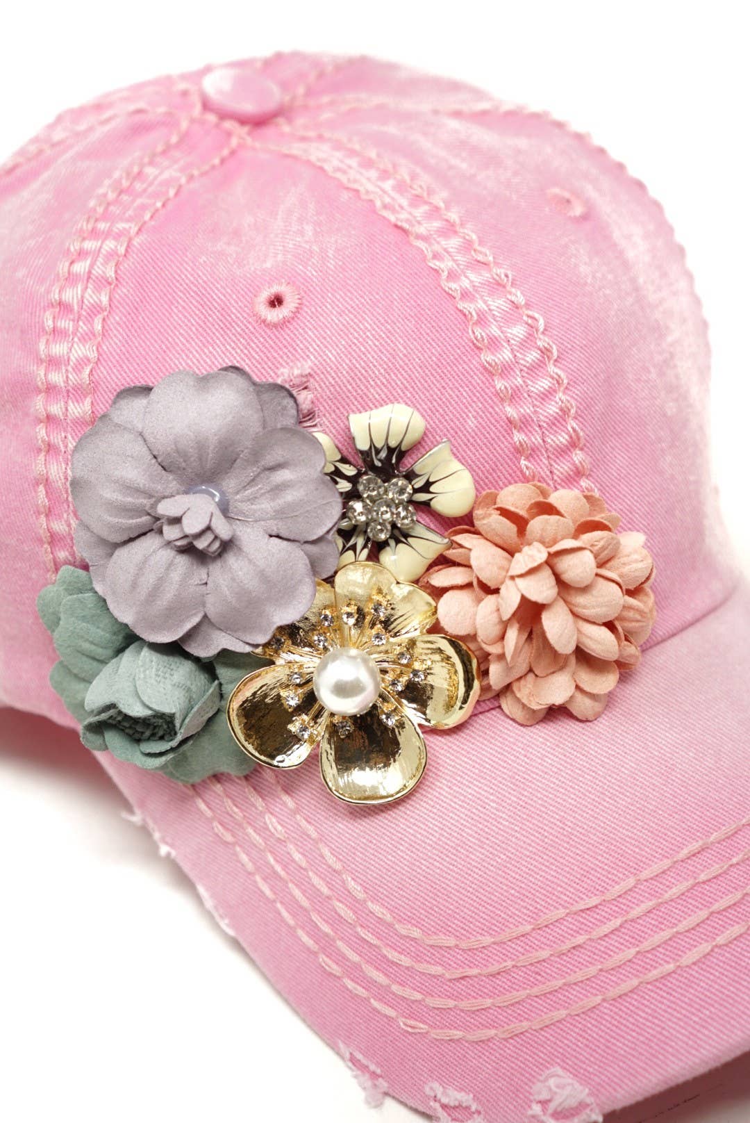 Floral Bouquet Bejeweled Bling Glitz Cap, Adjustable