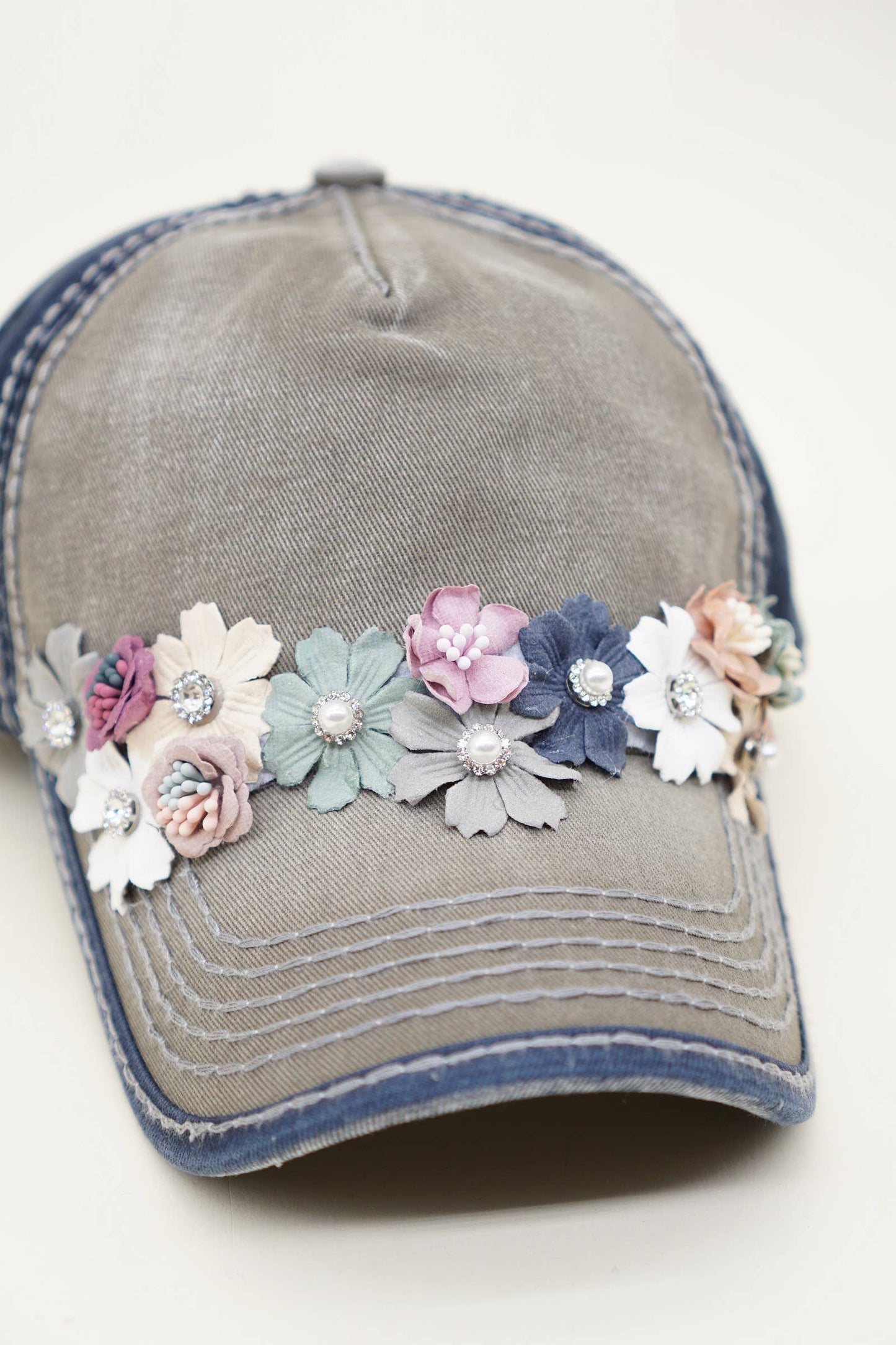 Floral Glitz Two-Toned Cap, Contrast Stitching, Adjustable