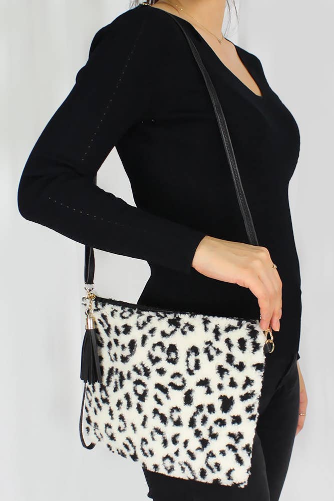 Leopard Fur Crossbody Clutch Bag