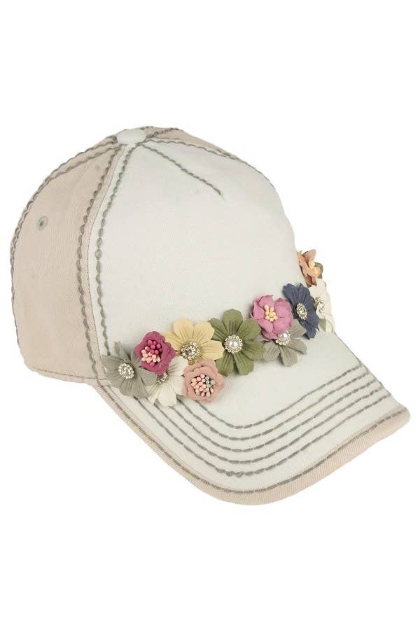 Floral Glitz Two-Toned Cap, Contrast Stitching, Adjustable