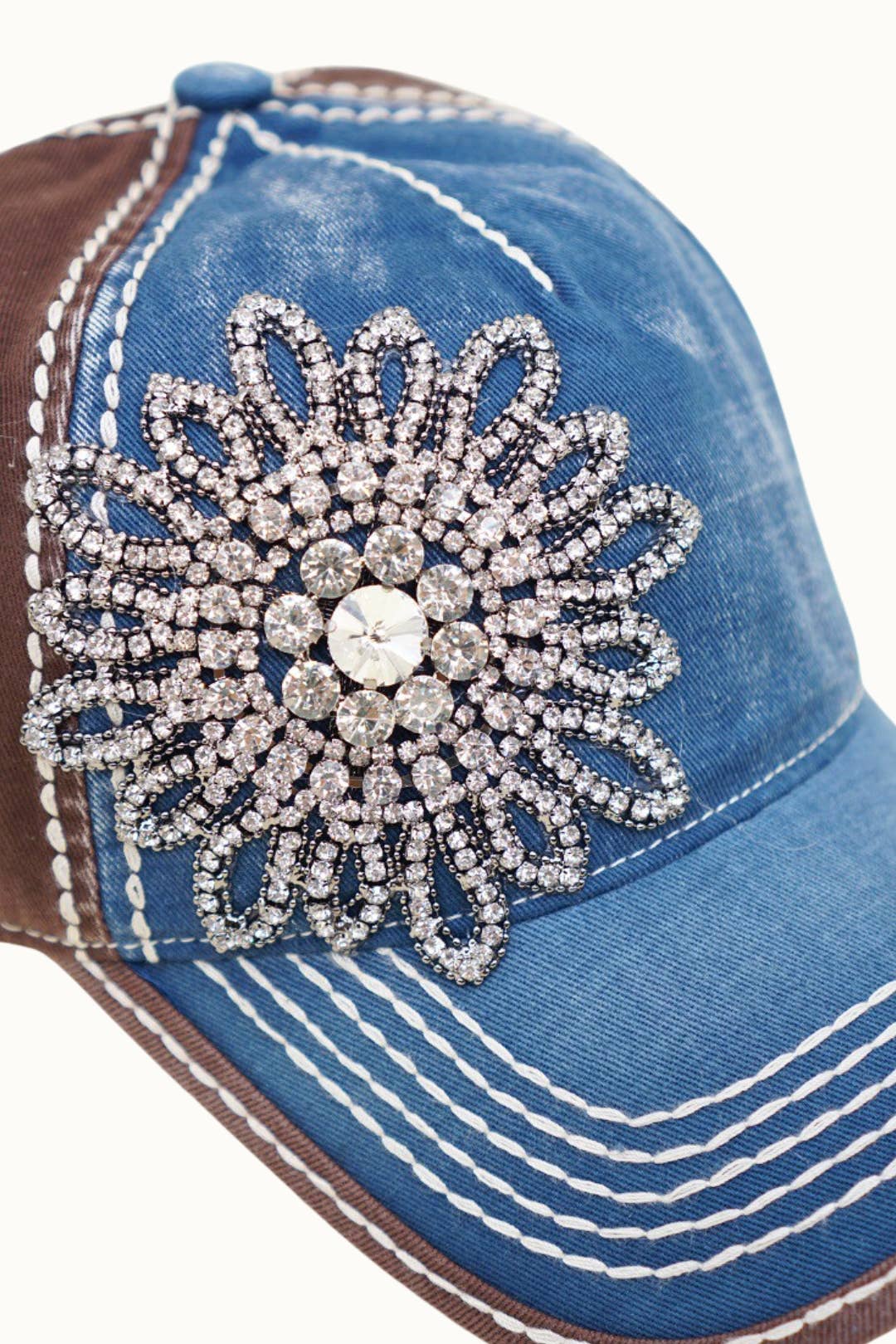 Sunflower Bejeweled Glitz Two-Toned Cap, Adjustable