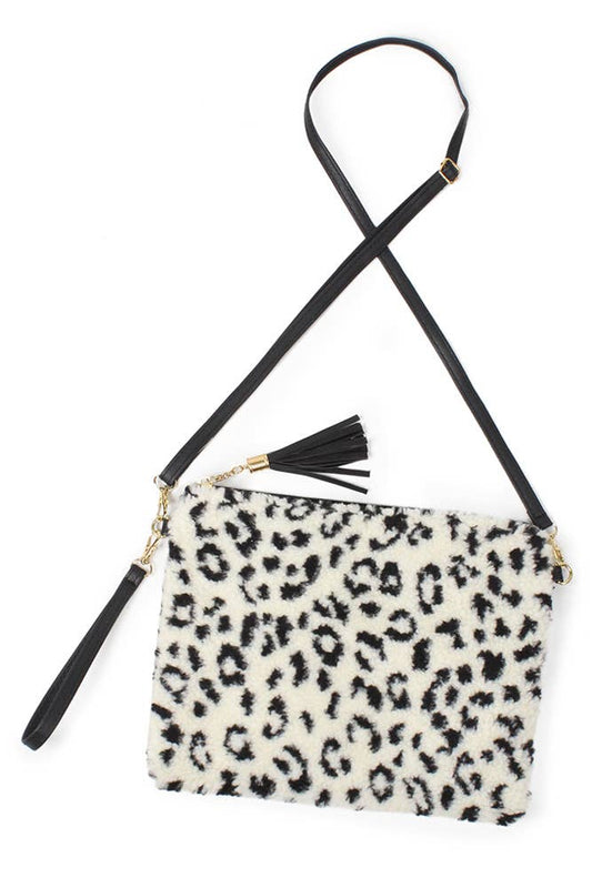 Leopard Fur Crossbody Clutch Bag